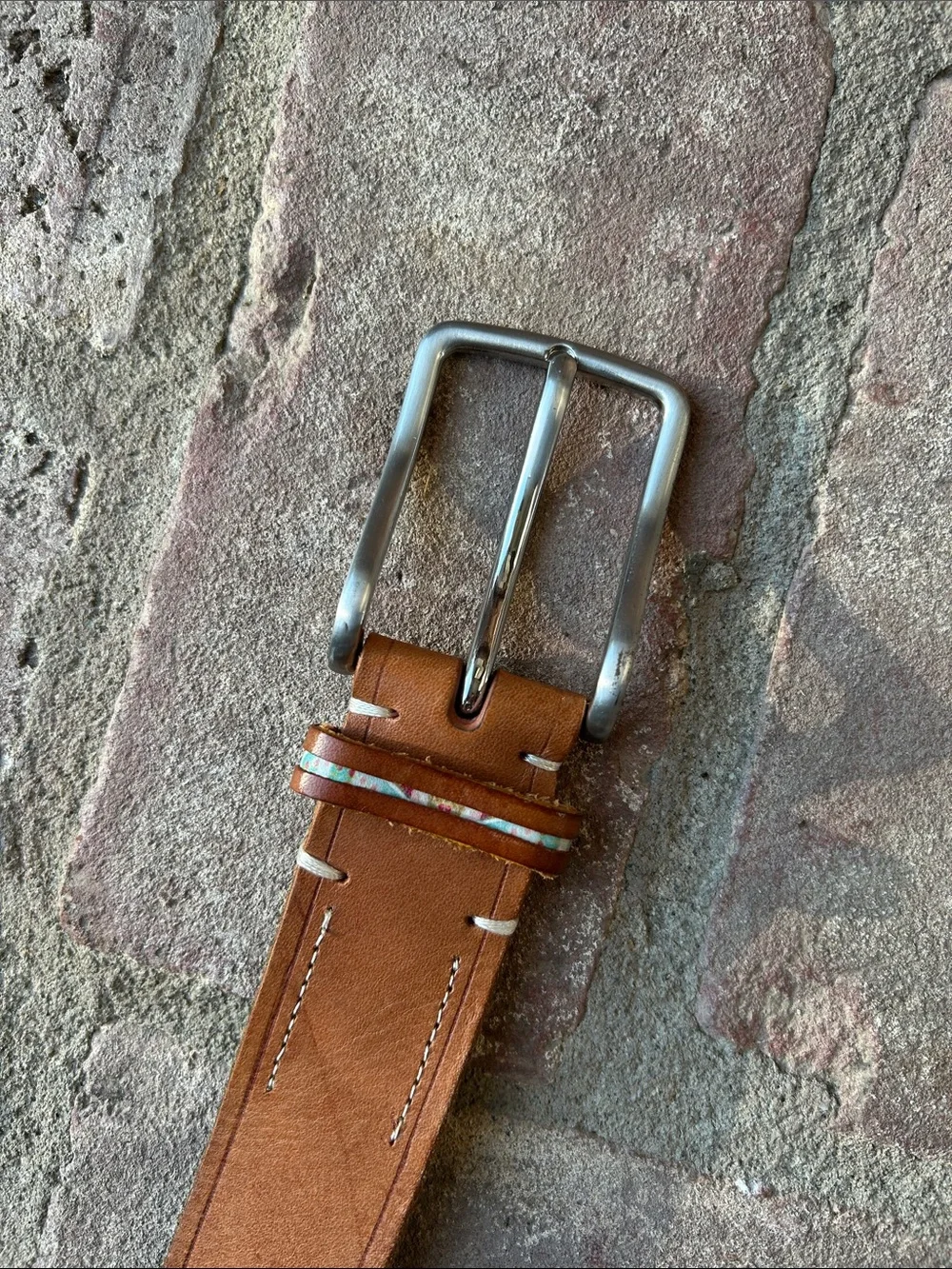 Men’s Genuine Leather Belt with Red Logo Detail